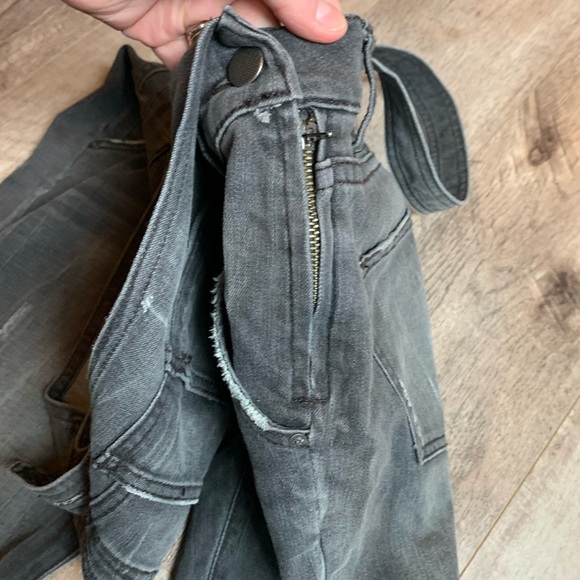 Free People Black Grey Wash Overalls 28 denim mineral slim fit stretchy adjust - Picture 6 of 6